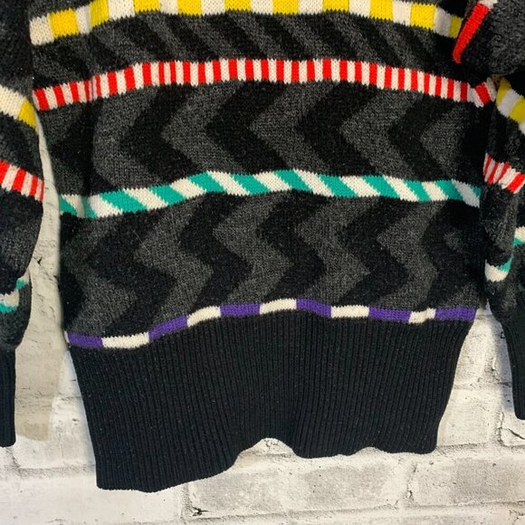 Vintage Rainbow Colourful Stripped Balloon Sleeve Crewneck Sweater - Picture 3 of 13